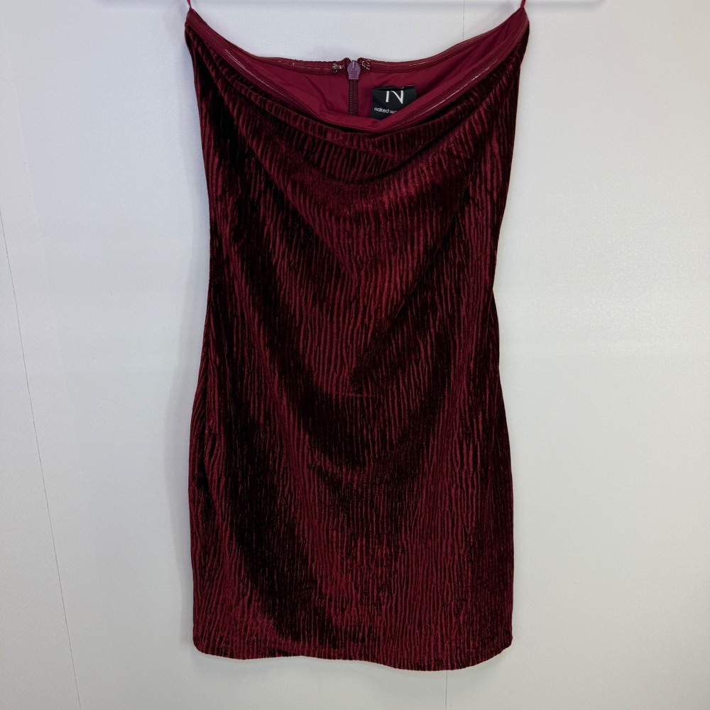 Naked Wardrobe Corduroy Velvet Mini Dress Strapless Bodycon Party Burgundy XS‎